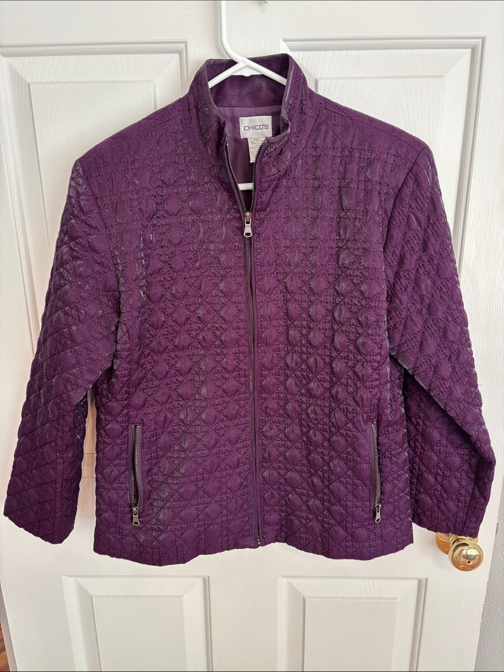 Chico's Quilted Plum Zip-Front Jacket